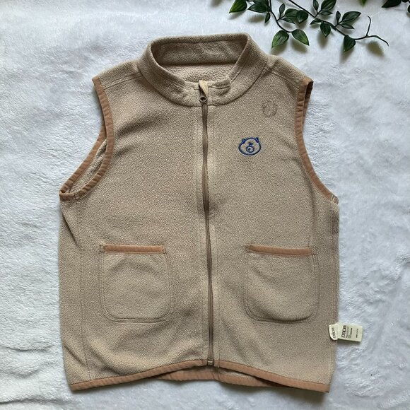 Papa Kids Fleece Vest Size 110 (4-5T) | Beige Fleece Zip-Up GUC - Picture 1 of 16